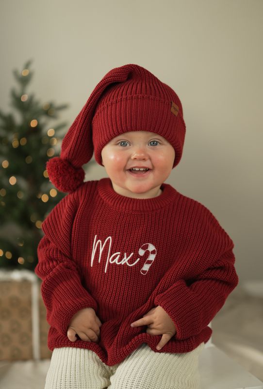 Knit lang nisselue - cranberry