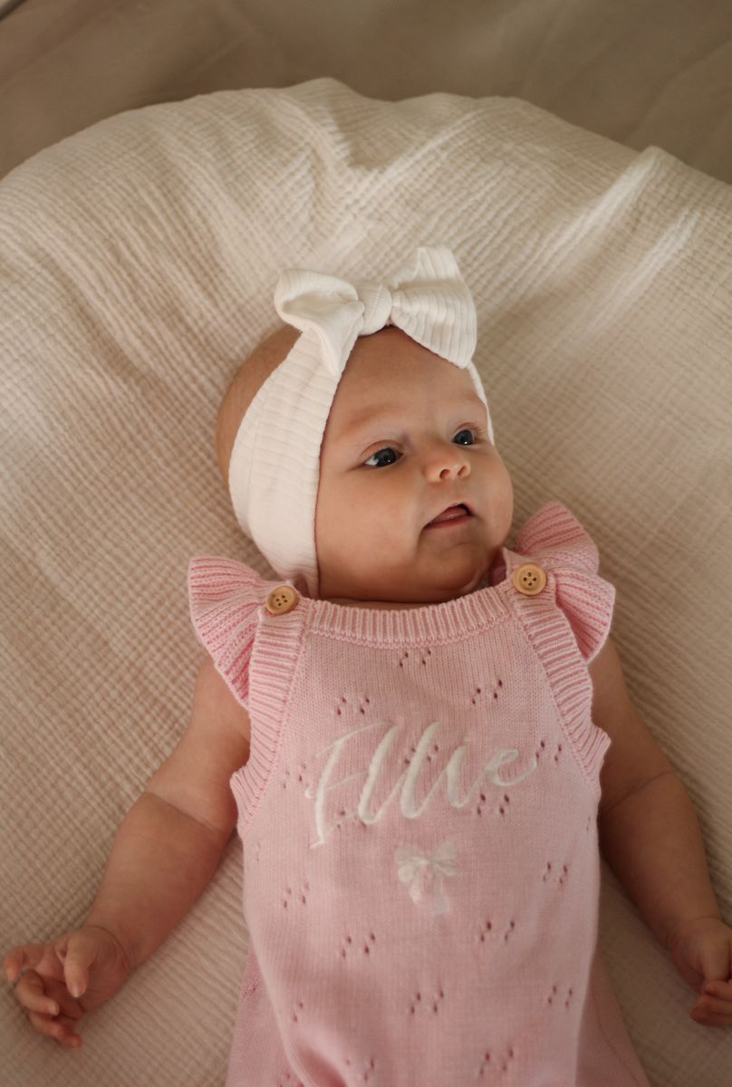 Pointelle frill romper - soft rose