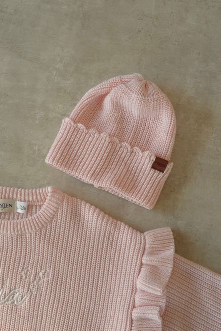 Hovedbilde Knit frill lue - pastel pink