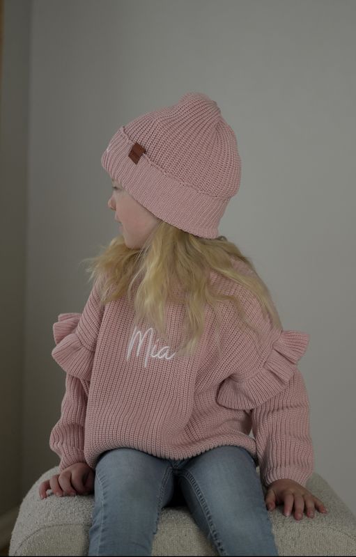 Knit frill lue - dusty rose