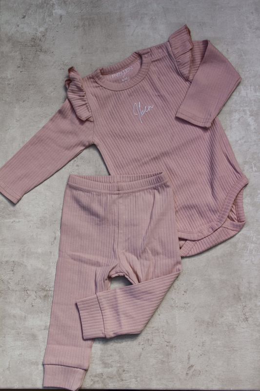 Basic rib frill sett - light pink