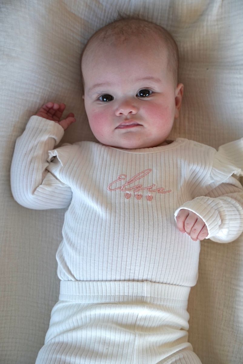 Ribbestrikket sett volang - white