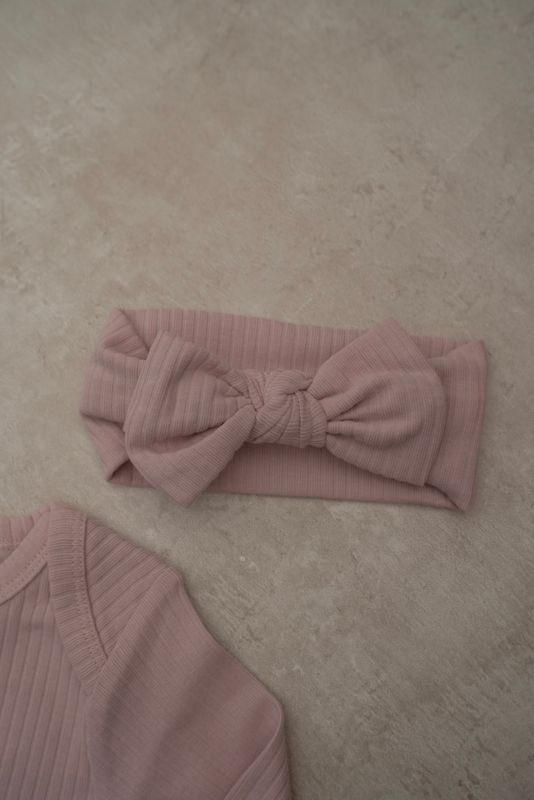 Basic rib sløyfe pannebånd - light pink