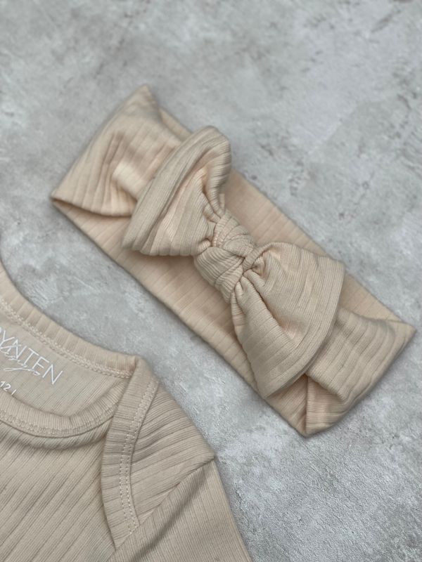 Basic rib sløyfe pannebånd - ivory
